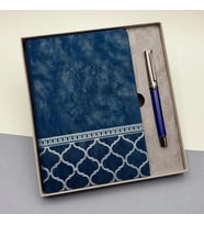 Mavi Termo Deri Defter Ve Metal Roller Kalem Seti