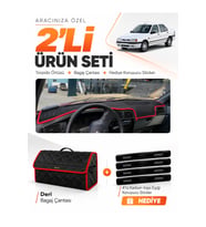 e-biz RENAULT 19 EUROPA (1996-2003) Uyumlu Torpido Örtüsü + Deri Çanta - Siyah-Kırmızı - RE004