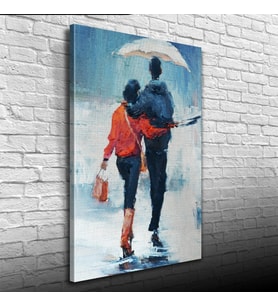 Aynı Şemsiye Altında Sevgililer Yağlıboya Kanvas Tablo 50 x 70