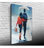 Aynı Şemsiye Altında Sevgililer Yağlıboya Kanvas Tablo 50 x 70