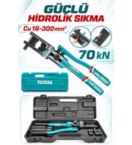 TOTAL Profesyonel Hidrolik Kablo Pabuç Sıkma Pensesi – 70 kN, 16–240 mm², Full Kalıp Takımı Dahil