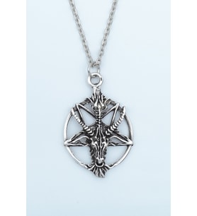 Pentagram Yıldızı Keçi Kafası Gümüş Kaplama Düz Zincir Kolye