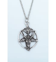 Pentagram Yıldızı Keçi Kafası Gümüş Kaplama Düz Zincir Kolye