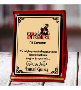 Fitness Antrenörü Baskılı Plaket (4. Tasarım)  Kişiye Özel (Kırmızı)