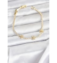 Pirinç Gold Renk Çiçek Model Zirkon Taşlı Su Yolu Kadın Bileklik 5886 - SSSSSS8220-9886