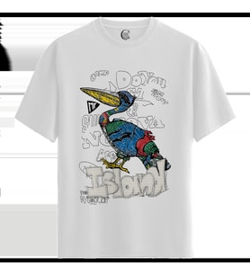 Graffiti Bird - %100 Pamuklu Kadın Beyaz Tişört - Premium Quality