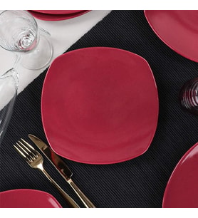 Carmen Kırmızı Köşem Pasta Tabağı 22 Cm 6 Adet