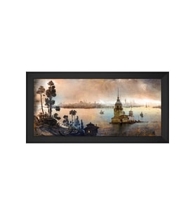 Eski İstanbul Motifli Kanvas Tablo 50 x 70 cm Siyah Çerçeve
