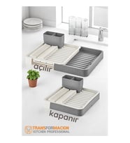 Turk Açılır-Kapanır Bulaşıklık - Bulaşık Durulama Sepeti Tabaklık Bulaşık Kurutmalık GRİ