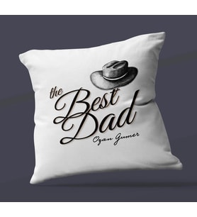 Kişiye Özel The Best Dad Tasarımlı Saten Kare Yastık (Beyaz)