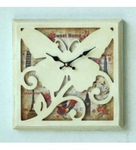 MUTFAK › AHŞAP SAATLER › Saatler-MB KARE KELEBEK KABARTMALI TEMALI DUVAR SAATİ-30*30*5,5 CM