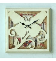MUTFAK › AHŞAP SAATLER › Saatler-MB KARE KELEBEK KABARTMALI TEMALI DUVAR SAATİ-30*30*5,5 CM