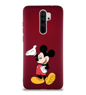 Xiaomi Redmi Note 8 Pro Soft Premier Kapak Mickey Mouse-C Tasarımlı Silikon Kılıf - Mürdüm (Şeffaf)