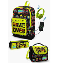 Coral High Kids Siyah Neon Sarı Game Over Desenli USB'li 3’lü Okul Çanta Seti - Erkek Çocuk