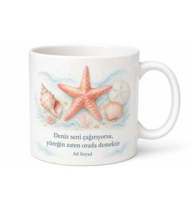 Denizyıldızı Temalı Baskılı Kupa Bardak Hediye Deniz Porselen Mug