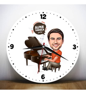 Karikatürlü Piyanist Erkeğe Hediye Kişiye Özel Duvar Saati