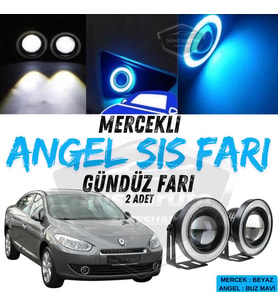 Renault Fluence 2009-2016 Uyumlu Mercekli Angel Sis Farı Metal 76 mm Buz Mavi Halkalı Gündüz Farı