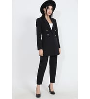Omuzları Vatkalı Önü Çıtçıtlı Atlas Kumaş Kadın Blazer Ceket - Siyah