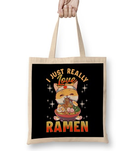 Kawaii Cat I Just Really Love Ramen Anime Kitty Bez Çanta Uzun Saplı