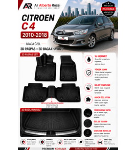 CİTROEN C4 2010-2018 Araca Özel 3D Paspas + 3D Bagaj Havuzu
