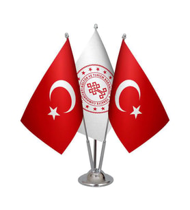 Masa Üstü Kültür Bakanlığı Bayrağı Türk Bayrağı Üçlü Krom Direk Masa Bayrak Seti