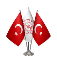 Masa Üstü Kültür Bakanlığı Bayrağı Türk Bayrağı Üçlü Krom Direk Masa Bayrak Seti