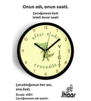 İsme Özel Sevimli Timsah Çocuk Odası Duvar Saati Orta Boy 30 cm Siyah Camlı Sessiz