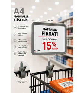A4 Mandallı Fiyatlık Etiketlik Sepet Raf Askılık Fiyat Etiketi Çerçeveli Market Mağaza Gri