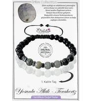 Sertifikalı Gerçek Obsidyen - Gri Yosunlu Jasper Taşı Bileklik