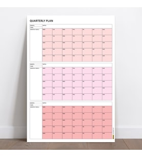 Tarihsiz Üç Aylık Duvar Takvimi, 90 Günlük Plan, Duvar Planlayıcı, Pembe Renk - 35x50 cm