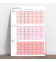 Tarihsiz Üç Aylık Duvar Takvimi, 90 Günlük Plan, Duvar Planlayıcı, Pembe Renk - 35x50 cm
