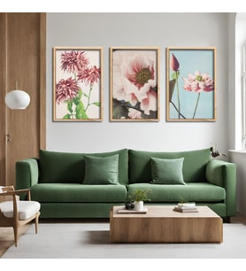 3'lü Ahşap Lamine Çerçeveli Mdf Tablo Soft Pembe Çiçekler (Ahşap)