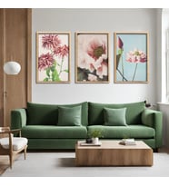 3'lü Ahşap Lamine Çerçeveli Mdf Tablo Soft Pembe Çiçekler (Ahşap)