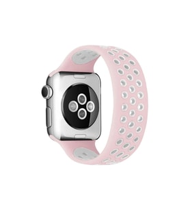 Apple Watch 38mm Ayarlı Delikli Silikon Kordon - Pembe-beyaz