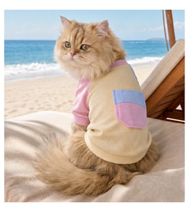 Soft Sun Kedi Tişörtü Cepli Şeker Renkli Yazlık Kedi Kıyafeti