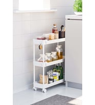 Beyaz 3 Katlı Tekerlekli Dar Düzenleyici Mutfak ve Banyo Rafı Vesken