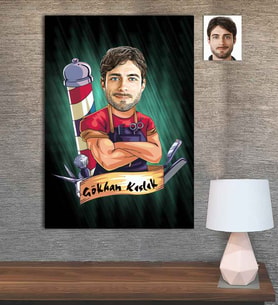 Kişiye Özel Karikatür Baskılı Ahşap Tablo Berber Erkek-2 30x40
