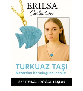 Sertifikalı Balık Model Firuze - Turkuaz Taşı Kolye – Şans, Koruma ve Ruhsal Huzur Taşı (Çok Renkli)