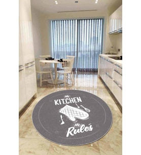 Gri Kaymaz My Kitchen My Rules Yuvarlak Mutfak Halısı AR850