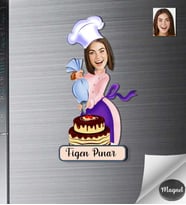 Kişiye Özel Pastacı Kadın Ahşap Magnet -3