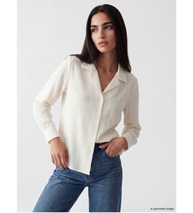 LCW Vision Beyaz Çizgili Oversize Kadın Gömlek
