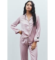 Amour Gül Kurusu Uzun Saten Pijama Takımı