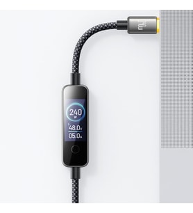 240W Typ-C to Typ-C TFT Ekranlı Şarj Kablosu 1.2 m -Siyah