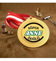 Süper Anne Ödülü Altın Rengi Madalya - Anneler Gününe Özel Hediye Madalyon