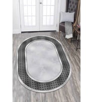 Gri Çerçeveli Kaymaz Tabanlı Yıkanan Oval Halı AR735 - 100 x 160 cm