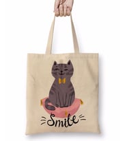 Smile Cat Kedi Bez Çanta Uzun Saplı