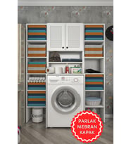 Kenzlife membran çamaşır makinesi dolabı hayzummaksduble byzbyz panjur 180*66*55 mebran kapak MDF gövde (Beyaz-Gri)