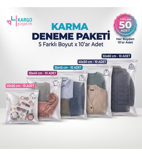 Fermuarlı Buzlu Kargo Poşeti Karma set 50 Adet 130 Mikron Küçük-Orta-Büyük Boy Kalın