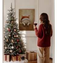 Çerçevesiz Poster Noel Şapkasıyla Mutlu Kedi (Çok Renkli)