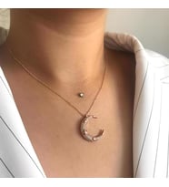 Rose Kaplama Yıldız Motifli Ay Gümüş Kolye (Karışık)